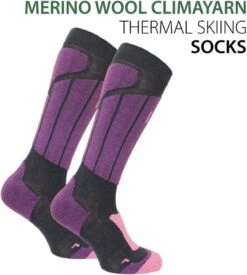 Norfolk Skisokken - Merino Wol Climayarn - Warm En Droog Thermo Skisokken Met Zonedemping - Maat 35-38 - Paars - Aspen