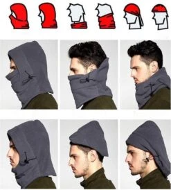 3-In-1 Fleece Balaclava Winter Muts Face Mask Nek Warmer - Thermo Helmmuts Capuchon Masker - Fiets Helm Muts - Wintersport Halswarmer Nekwarmer Facemask Bivakmuts - Zwartgrijs -SkiKleding Winkel 1080x1200