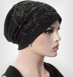 Chemo Muts Met Strass Steentjes Kleur Zwart Maat One Size